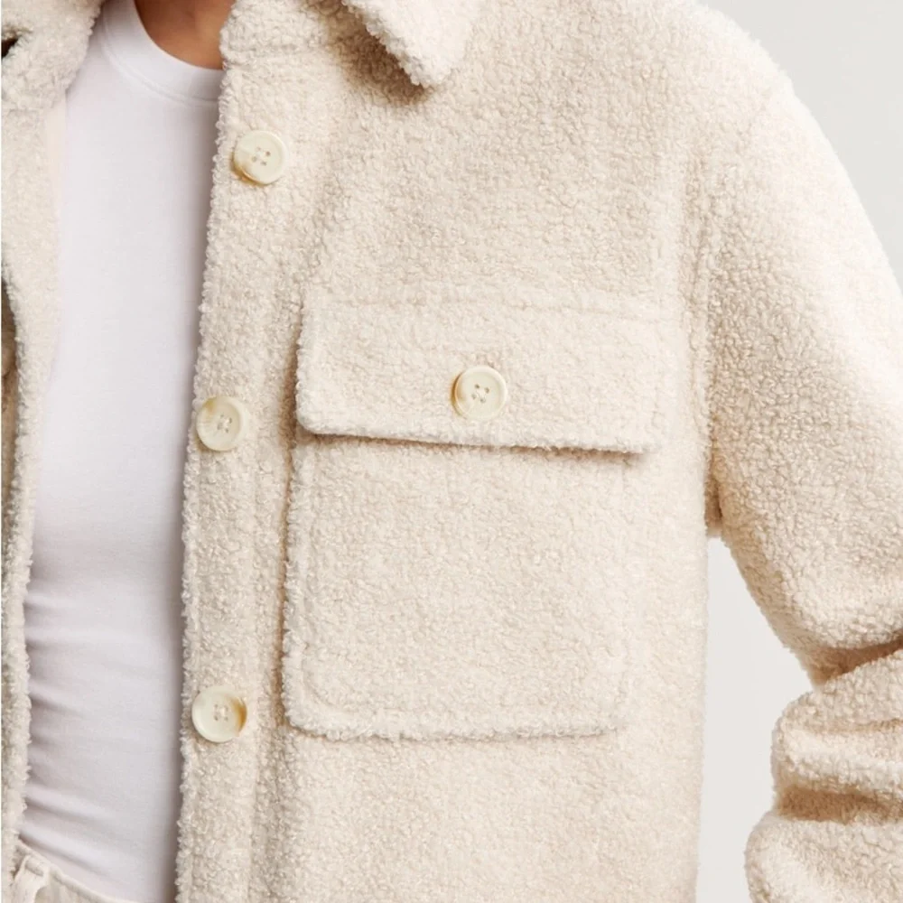 Abercrombie & Fitch Cream Sherpa Shirt Jacket - Picture 3 of 8